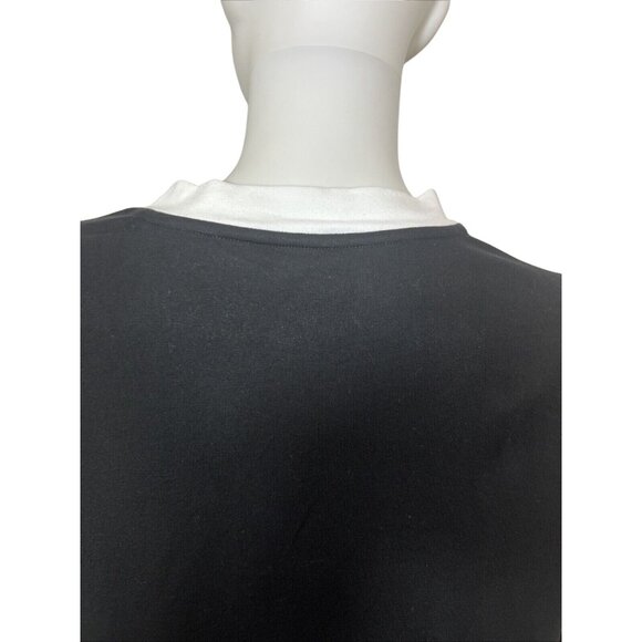 E.L.I Tunic Top XL Black White Trim  Long Sleeve V-Neck Buttons Down Arms Slits - Picture 7 of 11